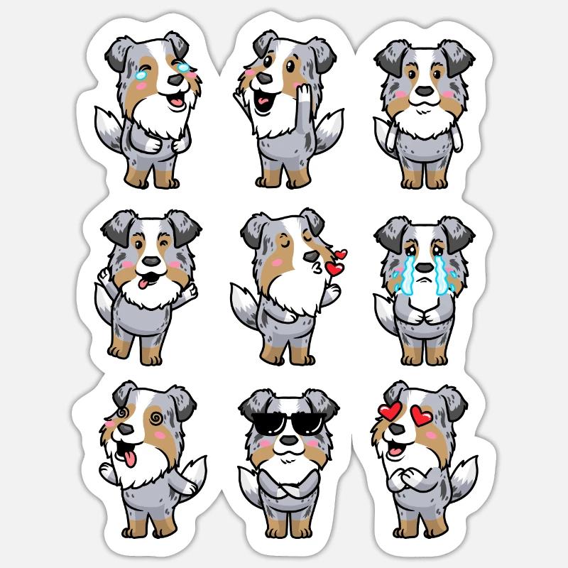 Australian Shepherd Hund Emotionen - Sticker Größe S (10 x 10 cm) - Mattweiß