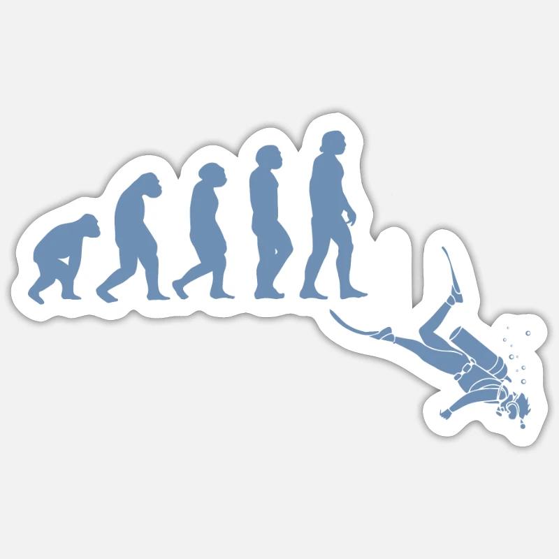 Taucher Evolution Tshirt - Sticker Größe S (10 x 10 cm) - Mattweiß