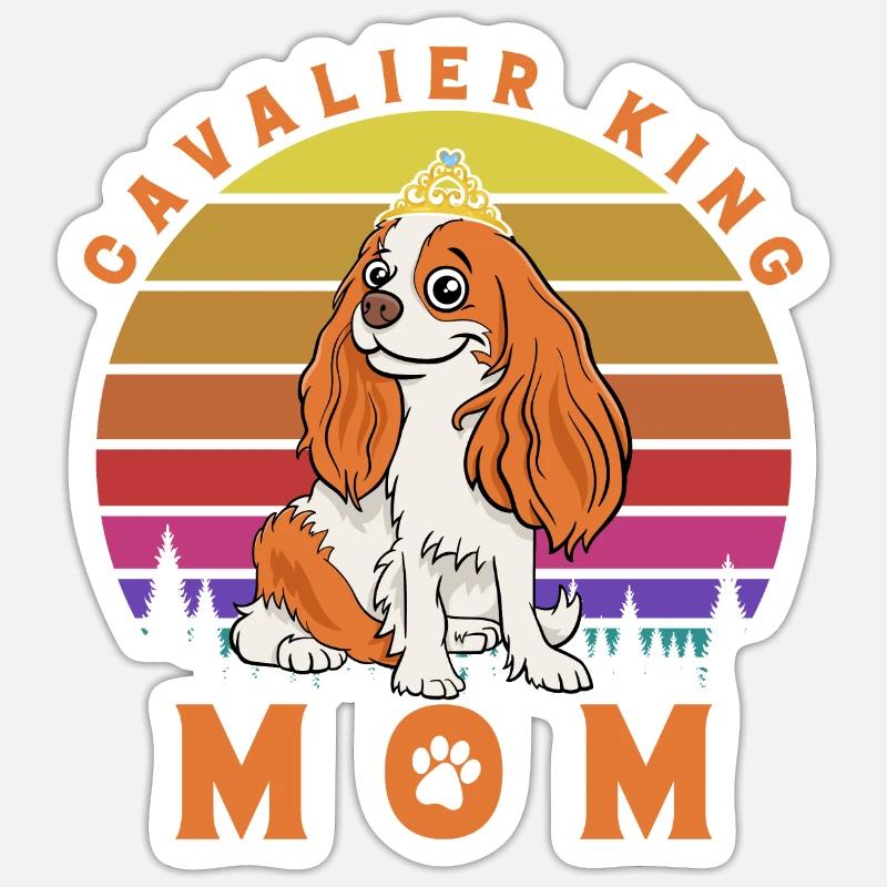 Cavalier King Maman - Sticker taille S (10 x 10 cm) - blanc mat