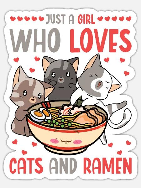 Ramen und Katzen Ramennudeln Nudelsuppe - Sticker Größe S (10 x 10 cm) - Mattweiß