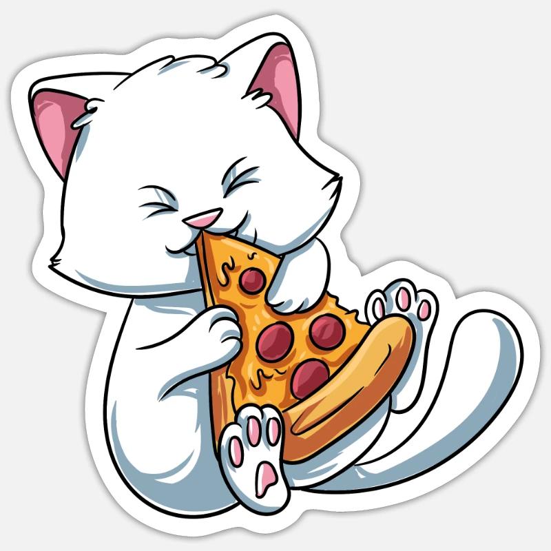 Kitten cat eats pizza - Sticker size S (10 x 10 cm) - white matte