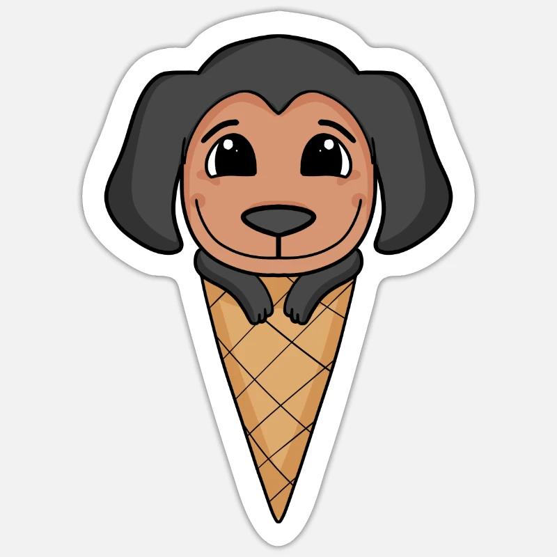 Coonhound mit Eiswaffel - Eis - Sticker Größe S (10 x 10 cm) - Mattweiß