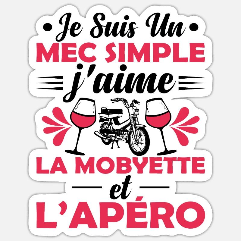 Mec Simple Qui Aime La Mobylette Et L'apéro - Sticker taille S (10 x 10 cm) - blanc mat
