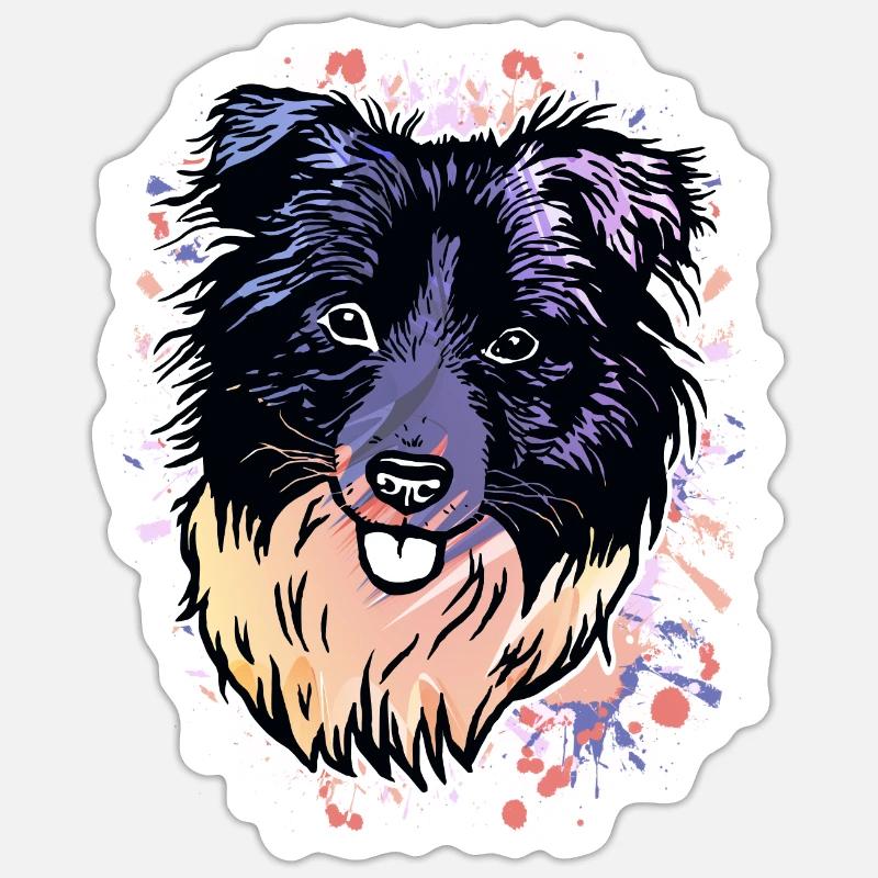 Border Collie Farbklecks - Sticker Größe S (10 x 10 cm) - Mattweiß