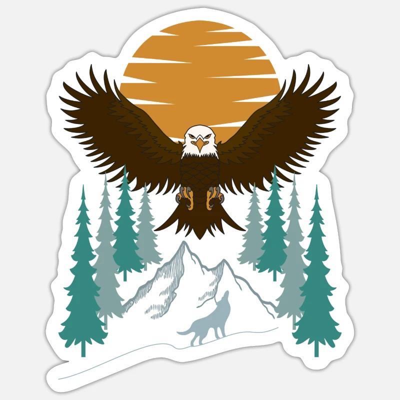 Pygargue à tête blanche volant dans les montagnes - Sticker taille S (10 x 10 cm) - blanc mat