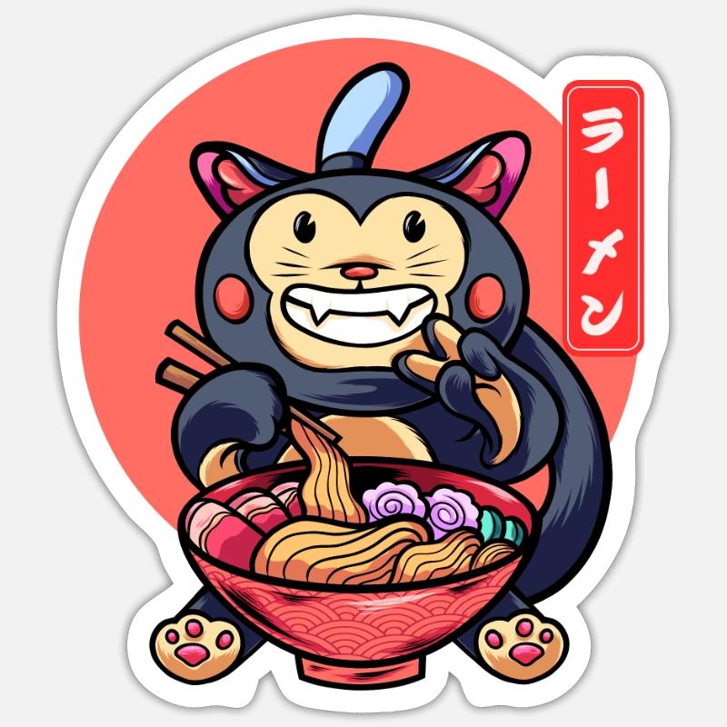 Funny Cat Eats Ramen Cute Kitten Sticker size S (10 x 10 cm)