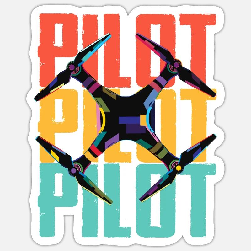 Drone - Pilote de drone - Sticker taille S (10 x 10 cm) - blanc mat