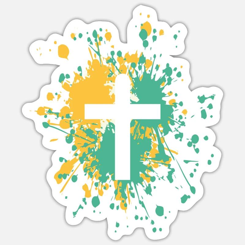 Symbole de croix chrétienne Couleur Splash - Sticker taille S (10 x 10 cm) - blanc mat