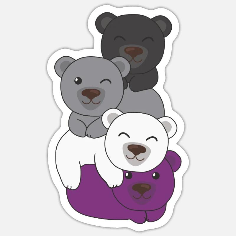 Drapeau asexué Pride LGBTQ Mignon Bear Bunch - Sticker taille S (10 x 10 cm) - blanc mat