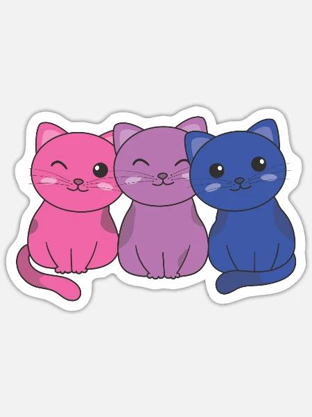 Bi Flag Pride LGBTQ süße Katze - Sticker Größe S (10 x 10 cm) - Mattweiß