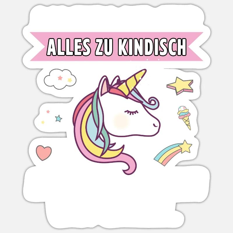 Kindisch Komm Einhorn Mädchen Spruch Einhorn - Sticker Größe S (10 x 10 cm) - Mattweiß