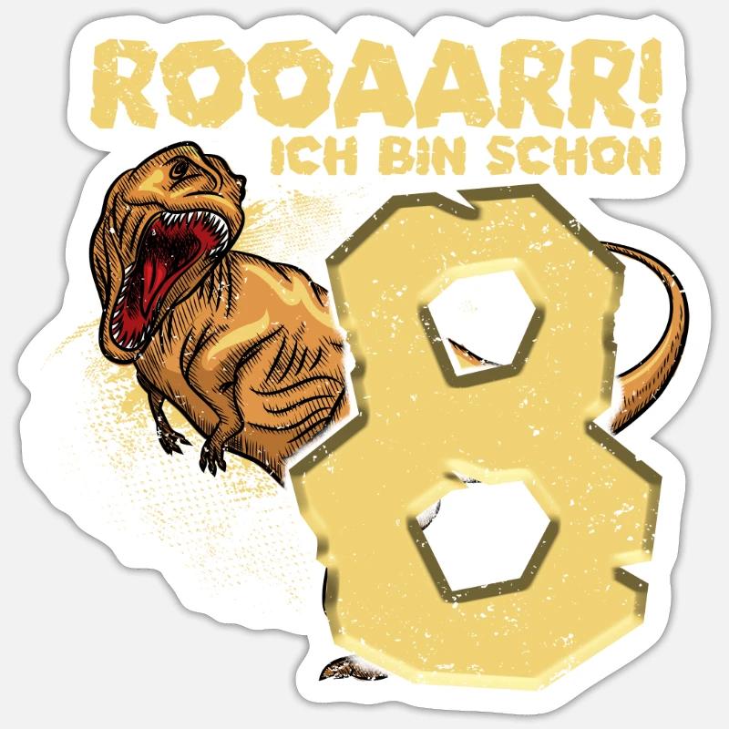Attention I am 8, dinosaur - Sticker size S (10 x 10 cm) - white matte