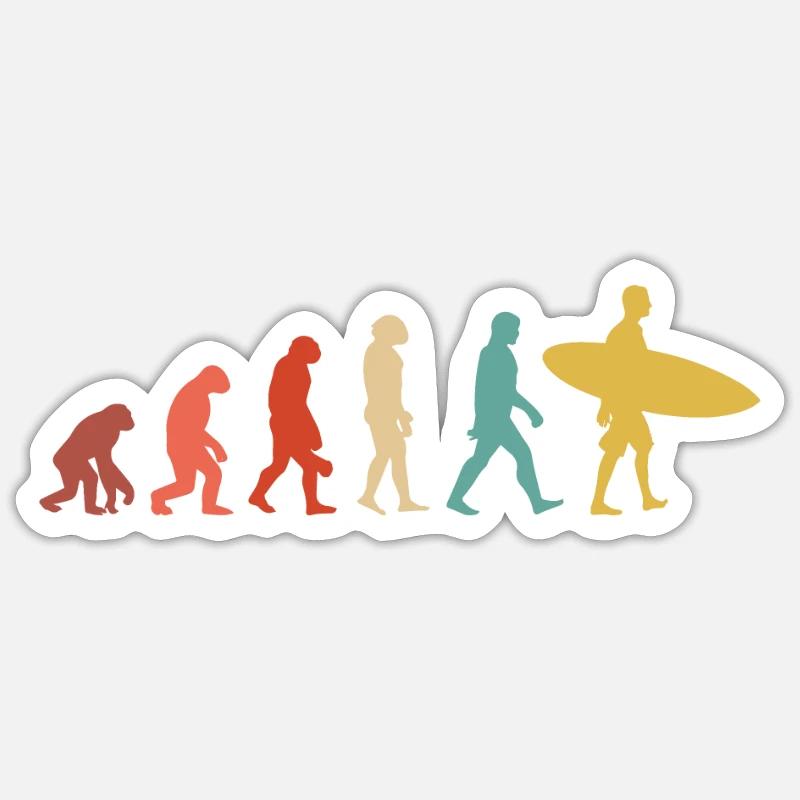Evolution des Surfens - Sticker Größe S (10 x 10 cm) - Mattweiß