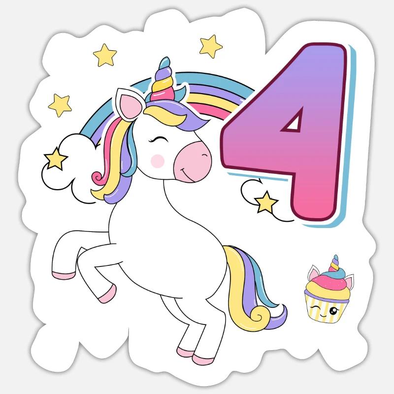 4. Geburtstag Mädchen 4 Jahre Pferdemädchen - Sticker Größe S (10 x 10 cm) - Mattweiß