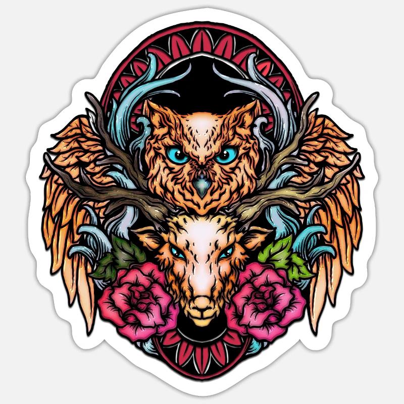 Atemberaubende bunte Eule - Sticker Größe S (10 x 10 cm) - Mattweiß