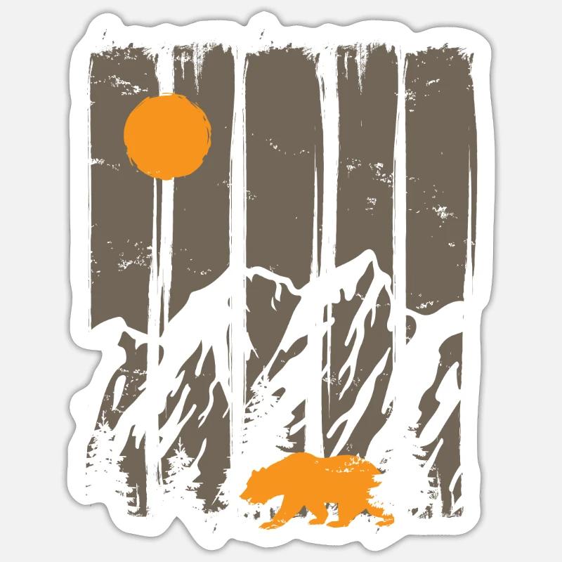Mountains, Moon and Bear - - Sticker size S (10 x 10 cm) - white matte