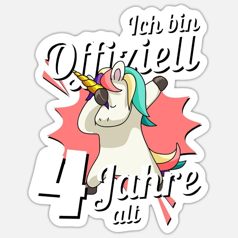 4. Geburtstag Dabbendes Einhorn Kindergeburtstag Sticker Größe S (10 x 10 cm)