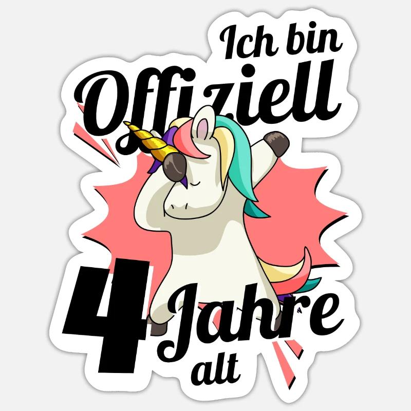 4. Geburtstag Dabbendes Einhorn Kindergeburtstag Sticker Größe S (10 x 10 cm)