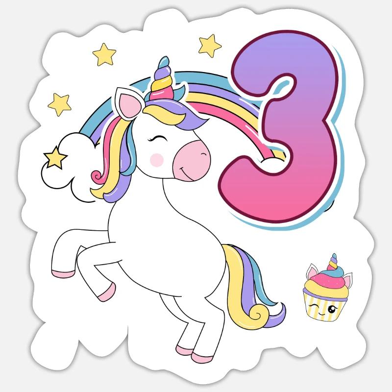 3. Geburtstag Mädchen Pferde Mädchen 3 Jahre - Sticker Größe S (10 x 10 cm) - Mattweiß