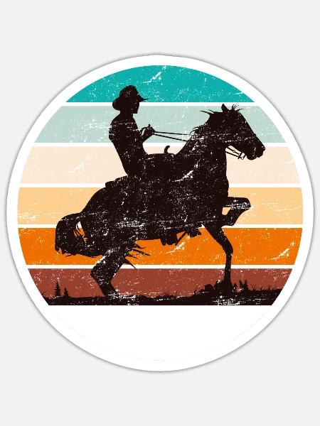 Western Cowboy Reiter Pferde - Sticker Größe S (10 x 10 cm) - Mattweiß