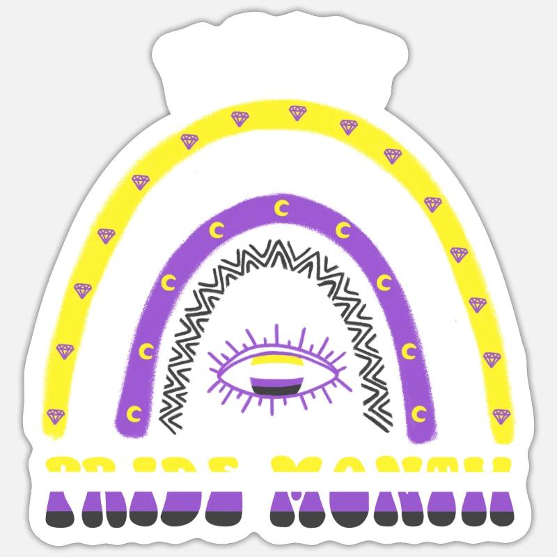Boho Regenbogen Happy Pride Month Nonbinary Sticker Größe S (10 x 10 cm)