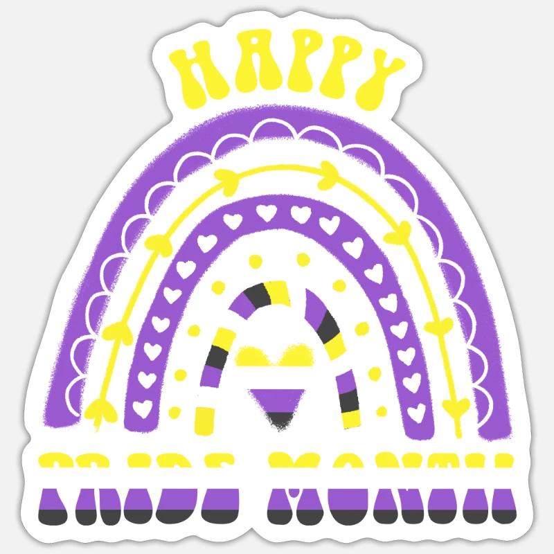 Happy Pride Month Nonbinary Regenbogen - Sticker Größe S (10 x 10 cm) - Mattweiß