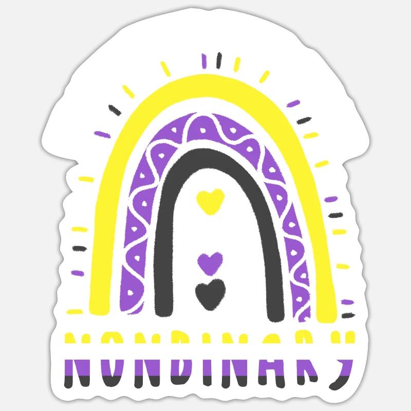 Arc-en-ciel Boho non binaire - Sticker taille S (10 x 10 cm) - blanc mat