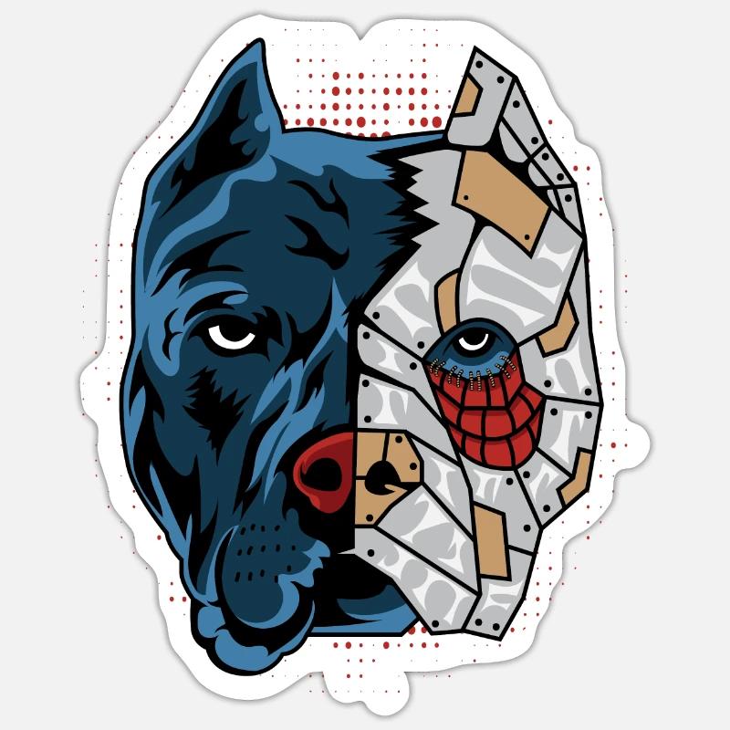 Pitbull robot chien parent. Cadeau - Sticker taille S (10 x 10 cm) - blanc mat