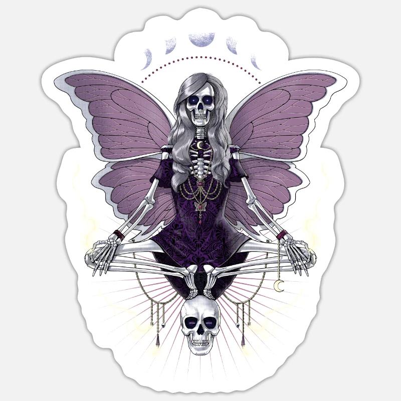 Goth Skeleton With Butterfly Wings - Sticker size S (10 x 10 cm) - white matte
