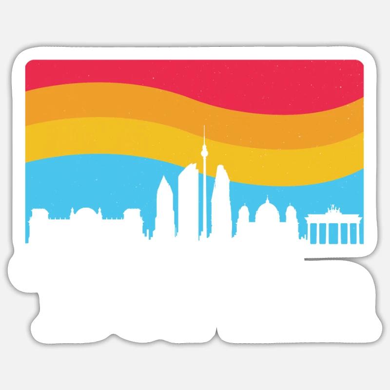 Berlin Retro Sights Skyline Souvenir - Sticker taille S (10 x 10 cm) - blanc mat