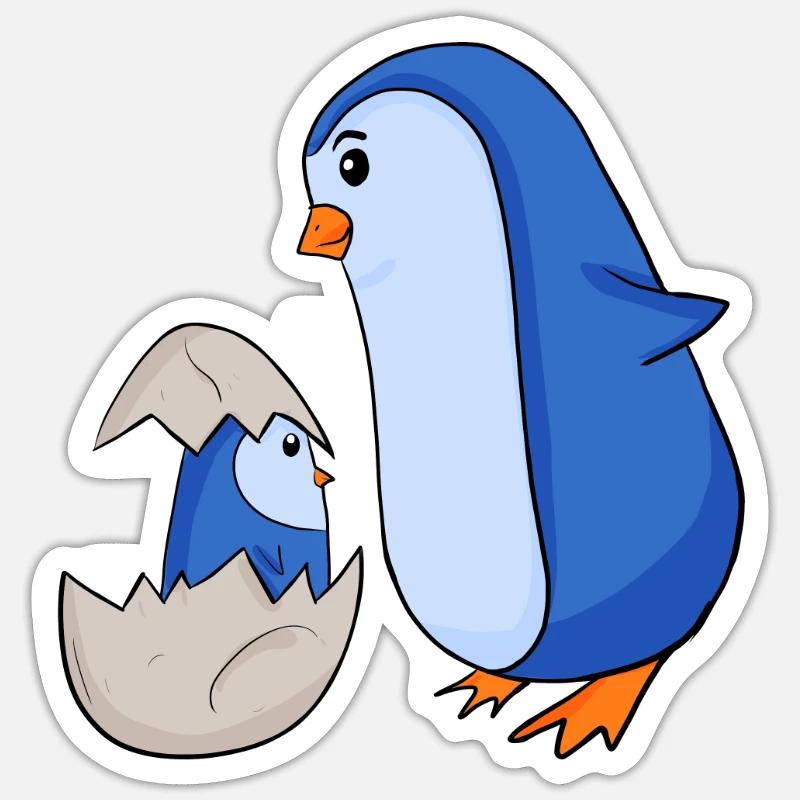 Pingouin avec Bébé Pingouin - Sticker taille S (10 x 10 cm) - blanc mat