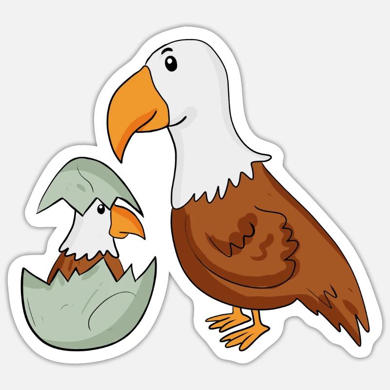 Aigle avec Bébé Aigle - Sticker taille S (10 x 10 cm) - blanc mat
