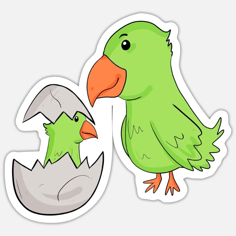 Perroquet avec bébé perroquet - Sticker taille S (10 x 10 cm) - blanc mat