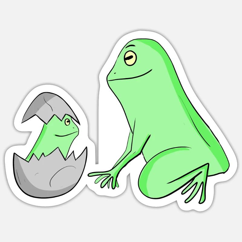 Grenouille avec bébé grenouille - Sticker taille S (10 x 10 cm) - blanc mat