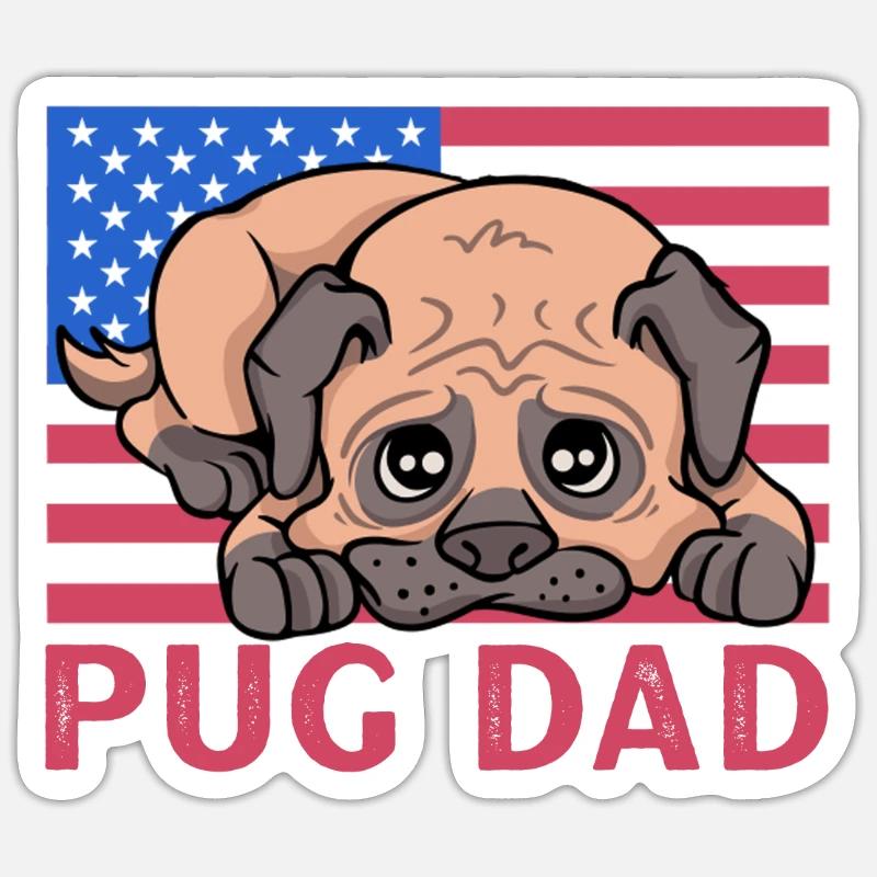 Pug Dad - Sticker Größe S (10 x 10 cm) - Mattweiß
