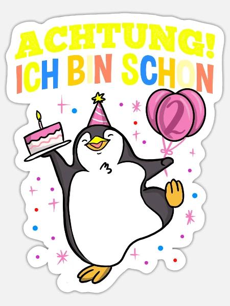 Achtung Ich Bin Schon 2 Geburtstag Pinguin - Sticker Größe S (10 x 10 cm) - Mattweiß