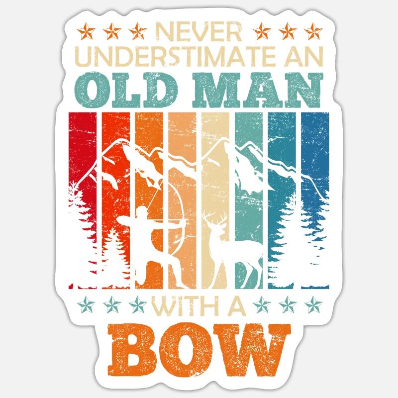 Alter Mann mit Bogen Langbogen Bogenschütze Sticker Größe S (10 x 10 cm)