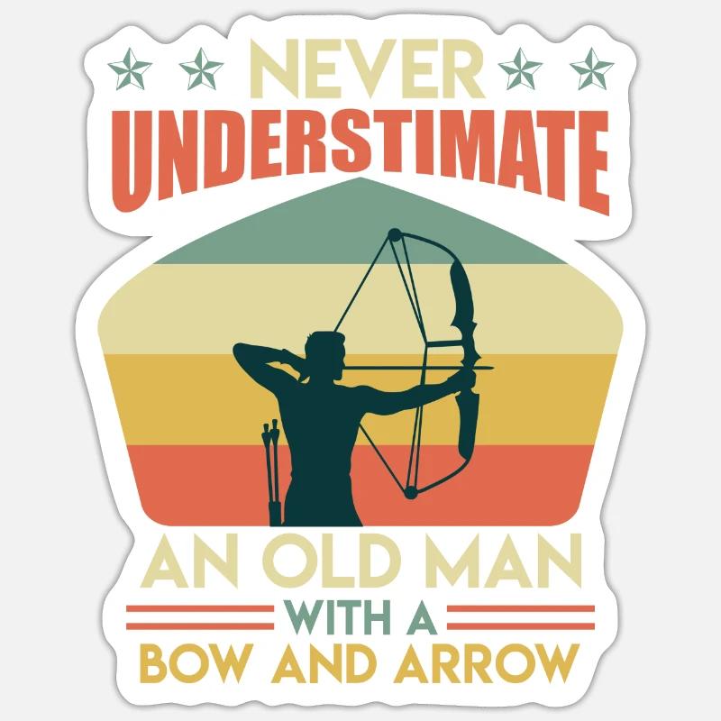 Alter Mann mit Pfeil und Bogen Bogenschütze Sticker Größe S (10 x 10 cm)