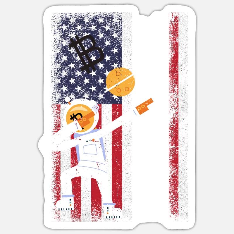 Bitcoin à la Lune Drapeau américain Btc Crypt Sticker taille S (10 x 10 cm)