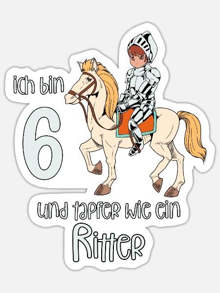 Geburtstagsshirt Ritter - 6 Geburtstag Junge - Sticker Größe S (10 x 10 cm) - Mattweiß