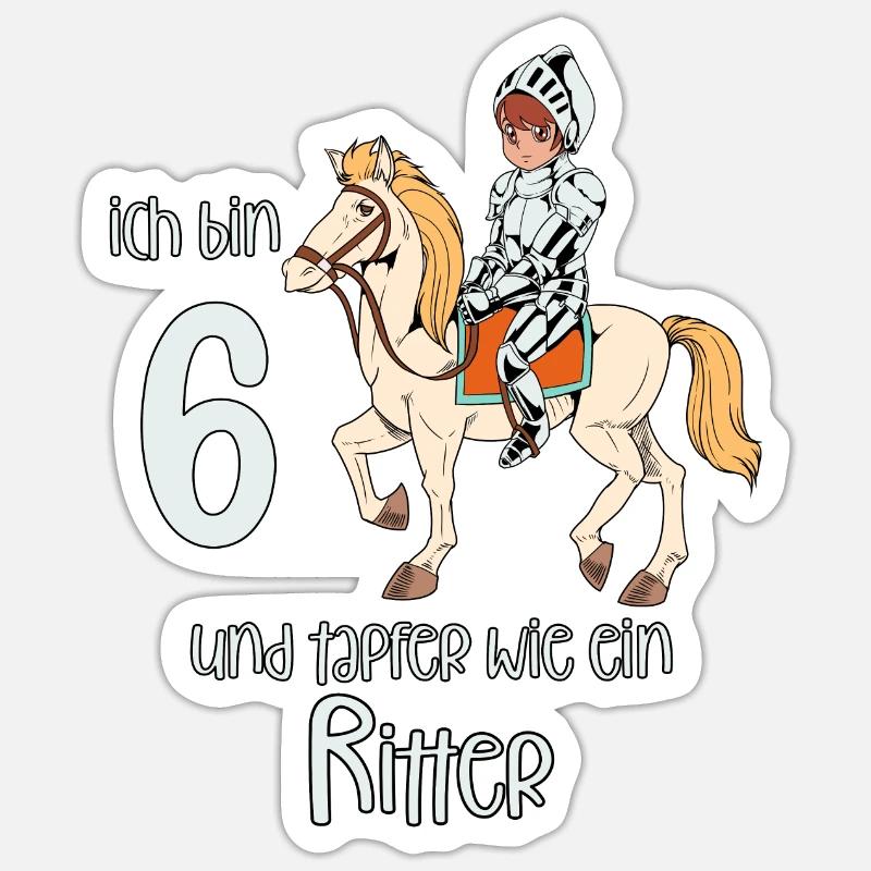 Geburtstagsshirt Ritter - 6 Geburtstag Junge - Sticker Größe S (10 x 10 cm) - Mattweiß