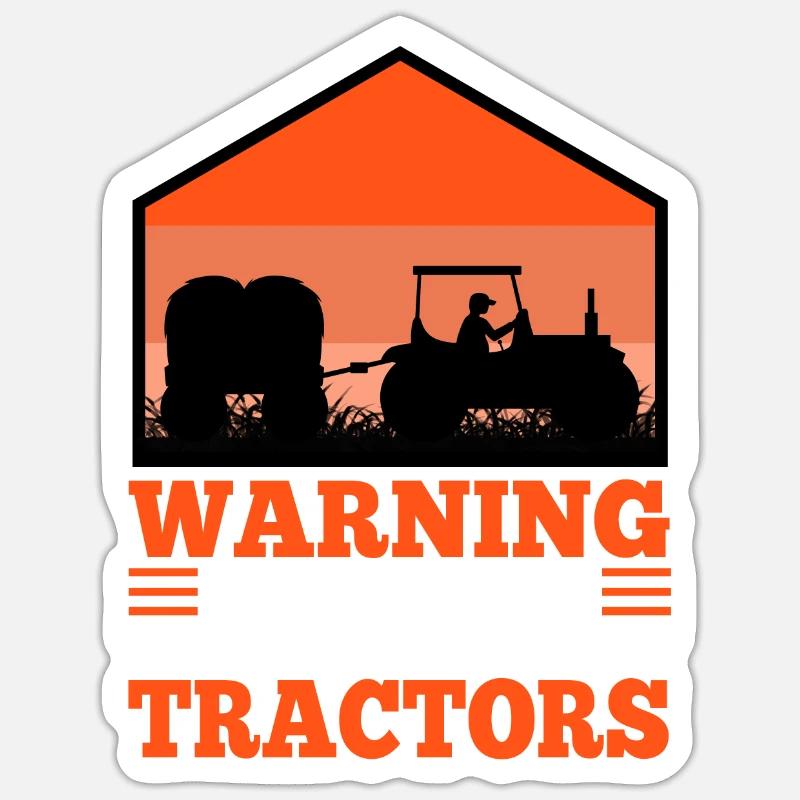 Warning may start talking about tractors Sticker size S (10 x 10 cm)