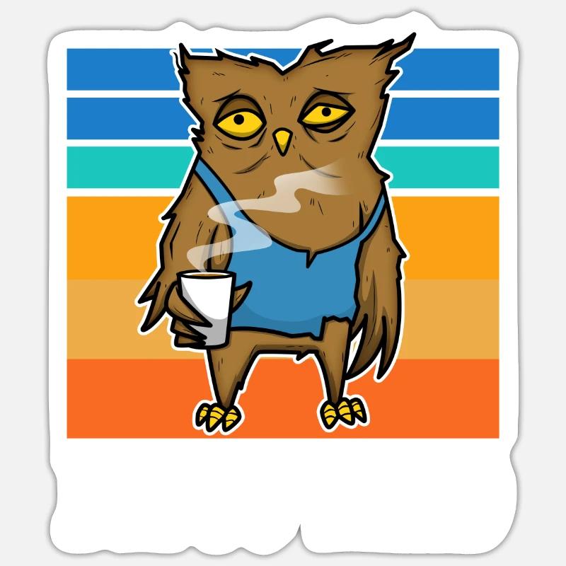 Müde eule trinkt kaffee - Im so tired - Sticker Größe S (10 x 10 cm) - Mattweiß