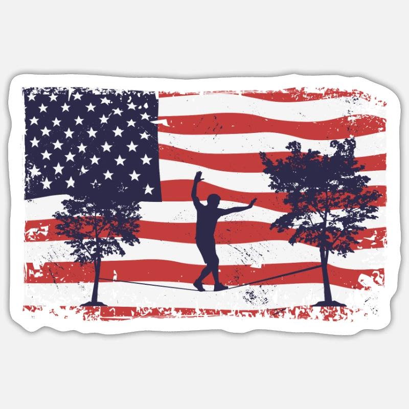 Slackline du drapeau américain - Sticker taille S (10 x 10 cm) - blanc mat
