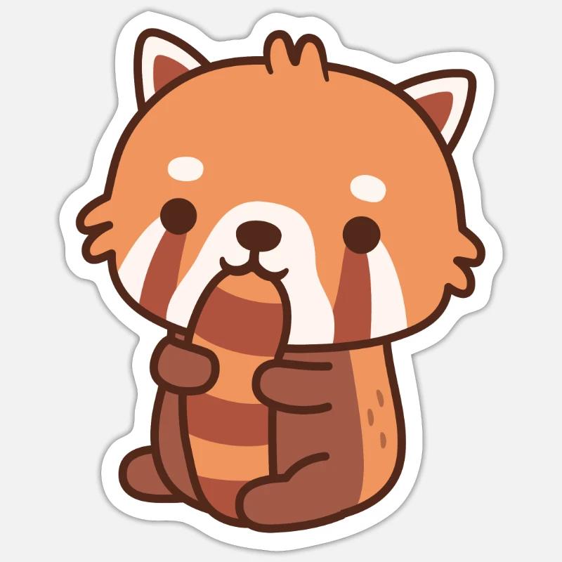 Mignon petit panda roux mordant sur la queue Sticker taille S (10 x 10 cm)