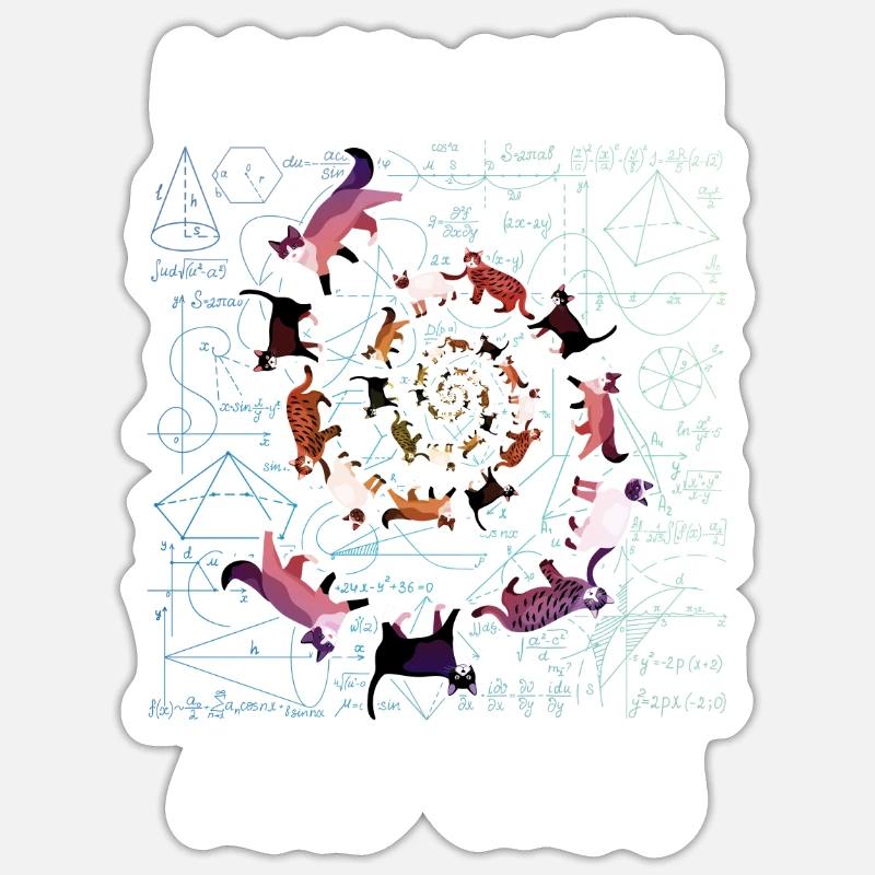 Math Kitty Cat J’adore maths et chats mathématiques - Sticker taille S (10 x 10 cm) - blanc mat