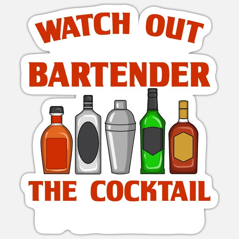 Barman Cocktail Bartender Barkeeper - Sticker taille S (10 x 10 cm) - blanc mat