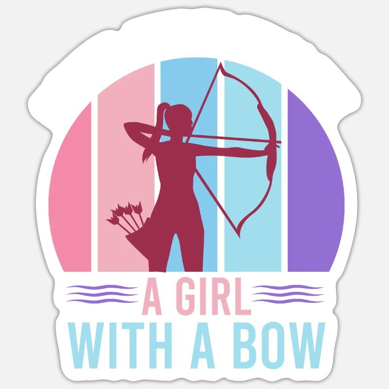 Unterschätze nie ein Mädchen mit Bogen Pfeil Bogen Sticker Größe S (10 x 10 cm)
