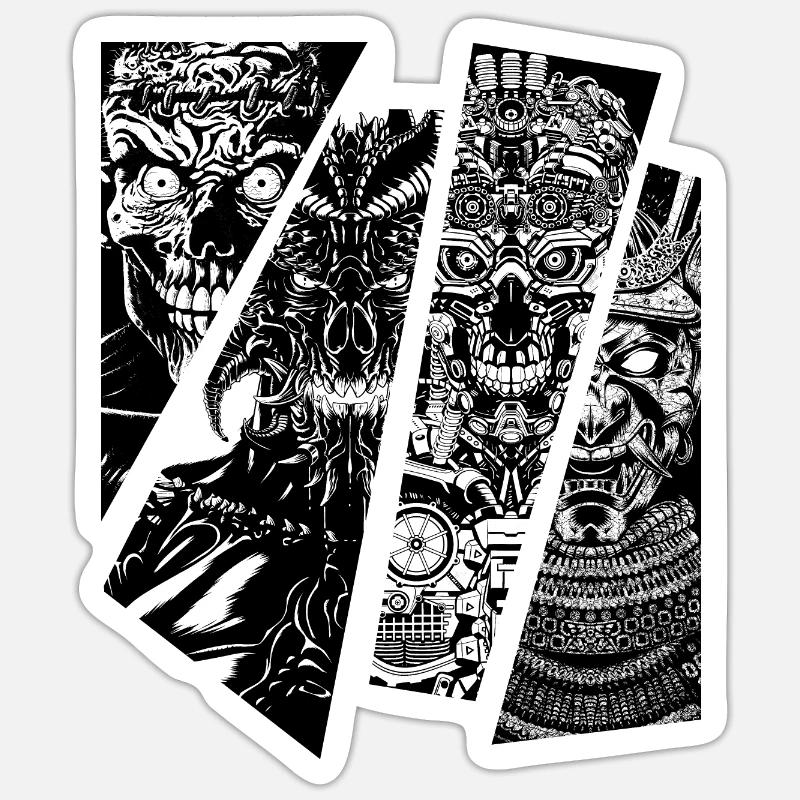 Samurai Roboter Dämon Zombie Sticker Größe S (10 x 10 cm)