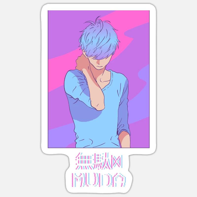 Emo Anime Junge Vaporwave Ästhetische Muda Geschen Sticker Größe S (10 x 10 cm)